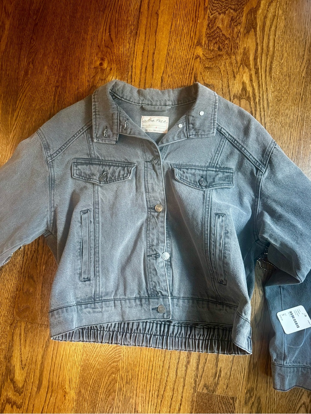 We The Free Washed Black Fringe Denim Jacket - Picture 3 of 5